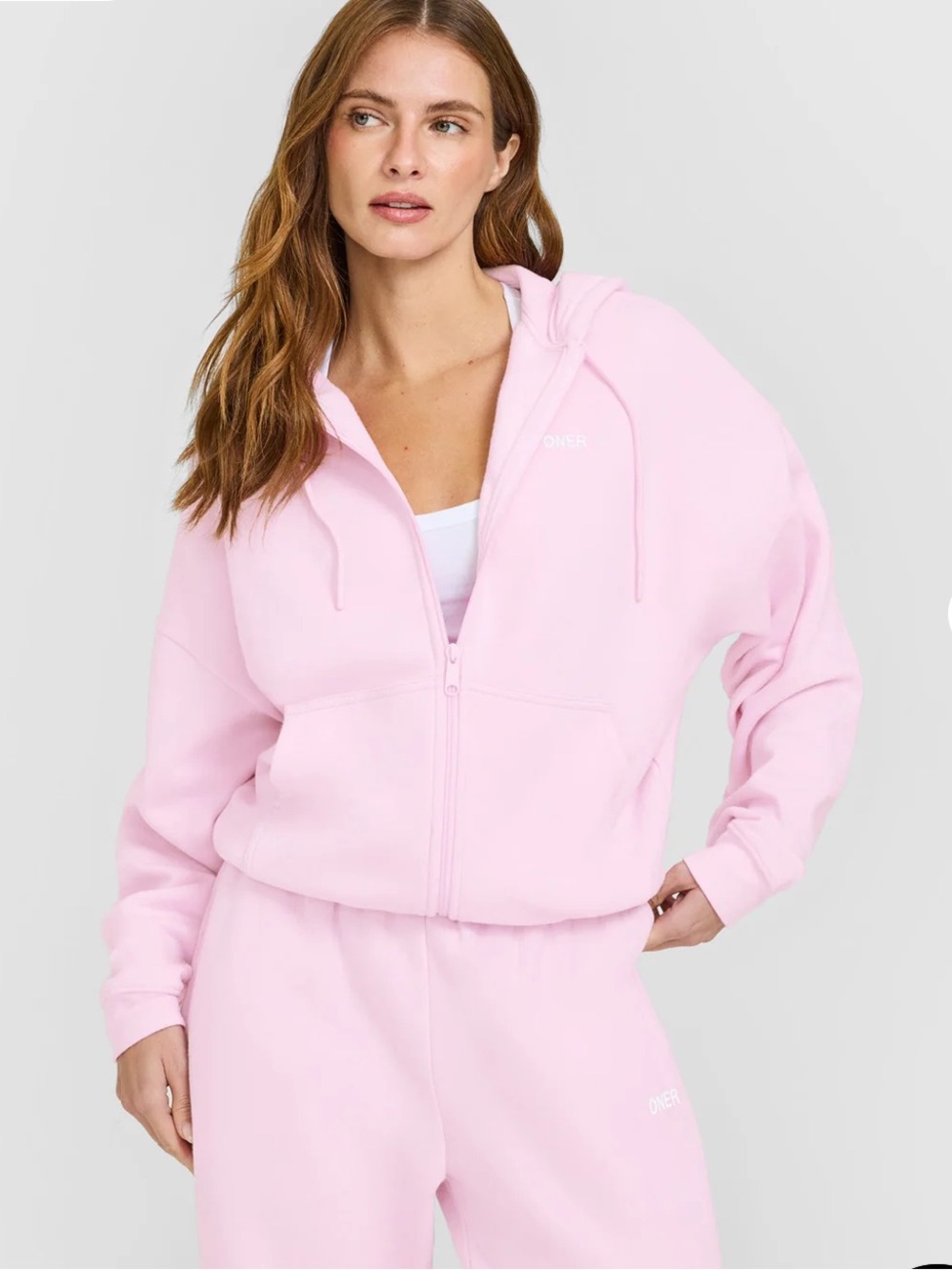 Oner Active Chalk Pink Mid Weight Relaxed Zip Up Hoodie Medium